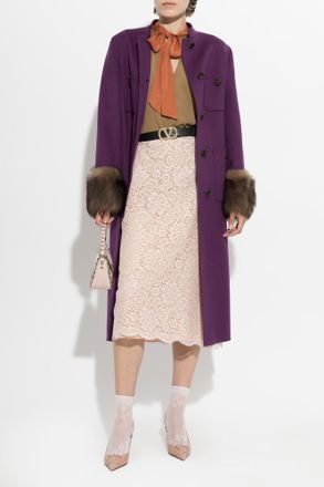 Valentino Garavani Coat With Fur Cuffs, Womens, Purple