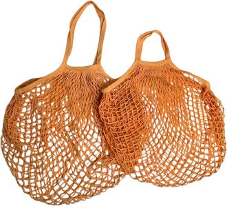 MODO Reusable (2 Pack) String Cotton Net Shopping Bags 1 Short & 1 Long Handle Bag Multipurpose Toys Storage (Pale Orange)