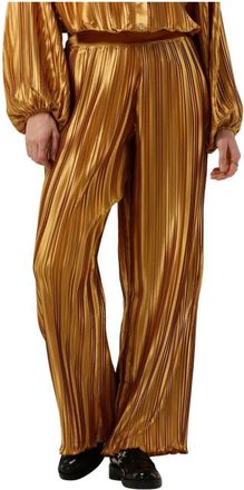Amaya Amsterdam Gouden Pliss&eacute; Broek - Dames - Wijde Broeken - Geel - M - Broeken