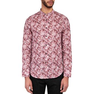 Brooklyn Brigade Poplar Cherry Blossom Mandarin Collar Long Sleeve Linen & Cotton Shirt in Pink at Nordstrom Rack, Size Xx-Large