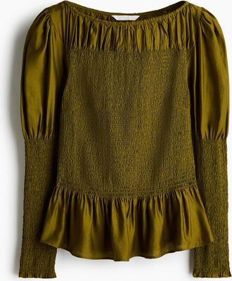 H&M Bluse aus Viskosegemisch mit Smokpartien - Green
