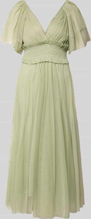 Lace & Beads Midikleid mit Smok-Details und V-Ausschnitt in Hellgruen, Gr&ouml;&szlig;e XXS