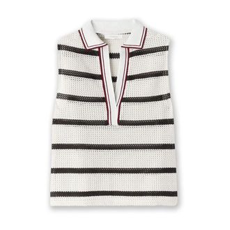 Motivi Top de punto Ajour&eacute; a Rayas con Cuello Polo - Knitwear - Mujer - Blanco - M