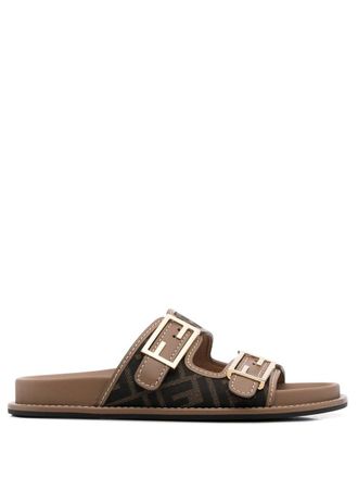 Fendi logo-print leather sandals - women - Polyamide/Rubber/Calf Leather/Calf Leather - 39 - Green