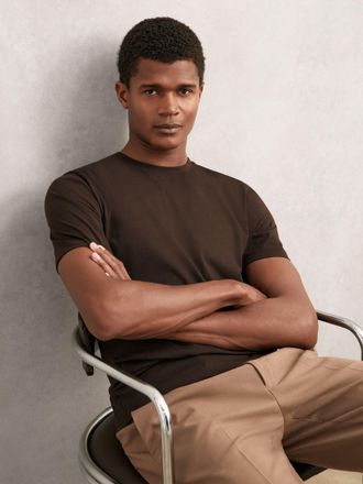 Reiss Coco Brown Cotton Crew Neck T-shirt, XS