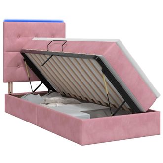 vidaXL Letto Con Contenitore Led E Materasso Rosa 90 X 200 Cm Velluto Vidaxl