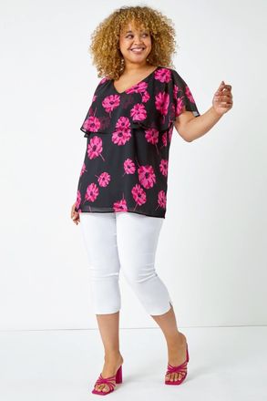 Roman Floral Chiffon Overlay Top