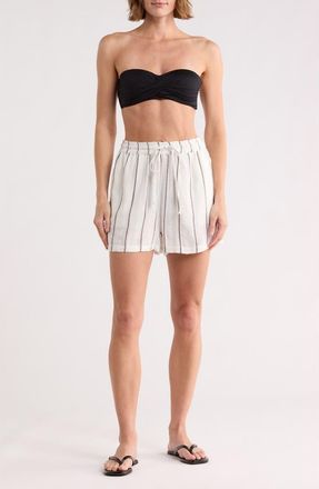 Elan Stripe Drawstring Cover-Up Shorts in White/Brown Stripe at Nordstrom Rack, Size X-Large
