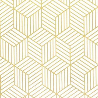 OEM Papel Pintado Autoadhesivo Con Rayas Hexagonales Geom&eacute;tricas Doradas - Papel Pintado Autoadhesivo - Para Muebles - Dorado Y Blanco - 45 X 500 Cm - Pap