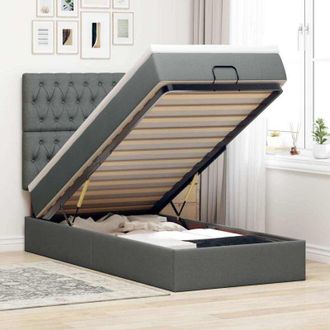 vidaXL Estructura Cama Otomana Colch&oacute;n Tela Gris Oscuro 90x190cm Vidaxl