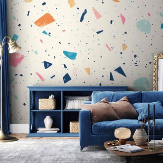 OEM Carta Da Parati Fotografica - Terrazzo Con Grandi Elementi Multicolore, Motivo Allegro Su Sfondo Chiaro / Terrazzo Con Elementi Multicolore