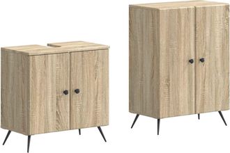 vidaXL Juego De Gabinete De Ba&ntilde;o De 2 Piezas Breda Roble Sonoma Vidaxl