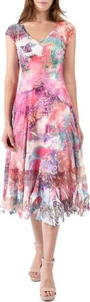 Komarov Bright Abstract Painterly Charmuese Dress in Fuschia Fire at Nordstrom, Size X-Large