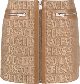 Versace Beige All over logo canvas mini skirt