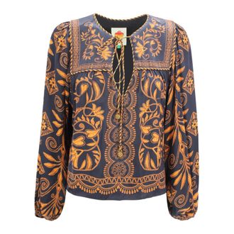 Farm Rio FARM Rio, Blouses, female, Multicolor, Size: S Drawstring Floral Blouse