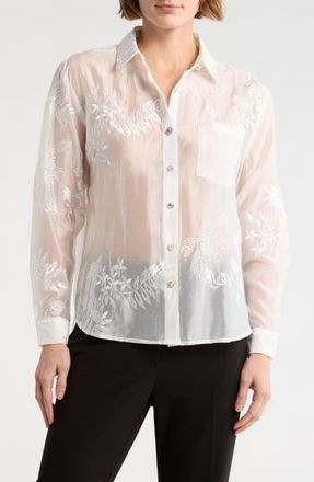 Forgotten Grace Floral Embellished Button-Up Shirt in White at Nordstrom Rack, Size X-Large