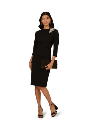 Adrianna Papell Womens 3D Floral Mockneck Short Dress - Black - Size 10 UK