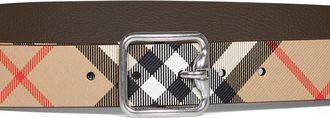 Burberry Mens Reversible B-Buckle Belt Sand Beige-Military Brown Polyurethane