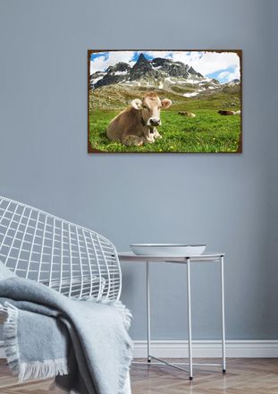 Queence Metallbild »Kuhwiese« Berge & Alpenbilder Kuhbilder Schriftzüge Tiere 1 Stk. tlg. Stahlschilder