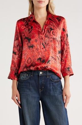 L'agence Dani Paisley Silk Button-Up Shirt in Red/Black Large Paisley at Nordstrom Rack, Size X-Large