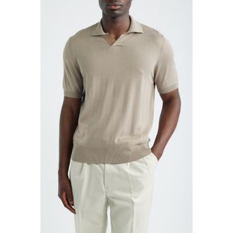 Canali Regular Fit Johnny Collar Polo in Beige at Nordstrom, Size 43 Us