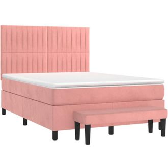 vidaXL Vidaxl - Cama Box Spring Con Colch&oacute;n Terciopelo Rosa 140x190 Cm