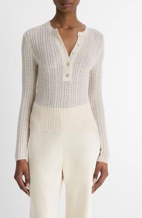 Vince Pointelle Cashmere & Silk Henley in White Sand at Nordstrom Rack, Size Xx-Small