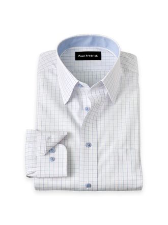 Paul Fredrick Slim Fit Non-iron Cotton Windowpane Dress Shirt With Contrast Trim