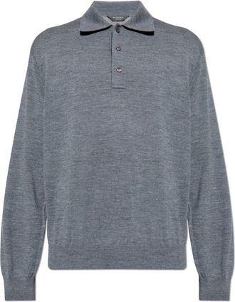 Balenciaga Wollen Polo - Heren - V-hals truien - Grijs - L - Wol - Truien & Vesten