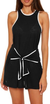 BECCA by Rebecca Virtue Breezy Basics Tie Waist Cover-Up Dress in Black/White at Nordstrom, Size Medium