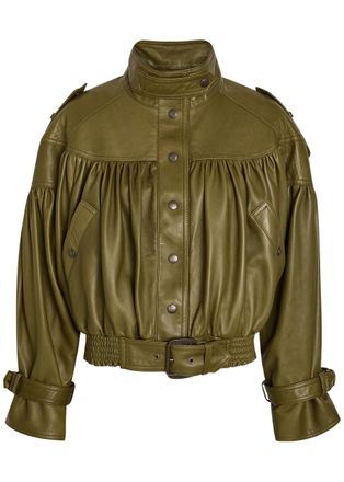 Chlo&eacute; Cropped Leather Jacket - Khaki - 40 (UK12 / M)