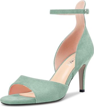 Castamere Women Stiletto High Heel Peep Open Toe Ankle Strap Sandals Wedding Party 6.5 CM Heels Light Green 9 UK