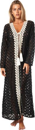 La Moda Clothing Jane Black Lace Embroidered Long Kimono