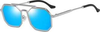 Generic Mens Metal Square Frame Sunglasses Outdoor Commuter Sports Vacation Polarized Sun Glasses(Blue)