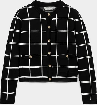 Contemporaine Womens Metallic buttons jacquard Cardigan Sweater