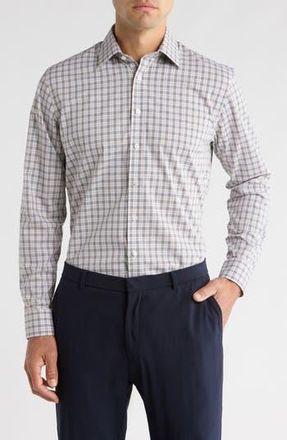 Nordstrom Rack Trim Fit Non-Iron Dress Shirt in Navy- Tan Octavia Plaid at Nordstrom Rack, Size 18.5 - 34/35