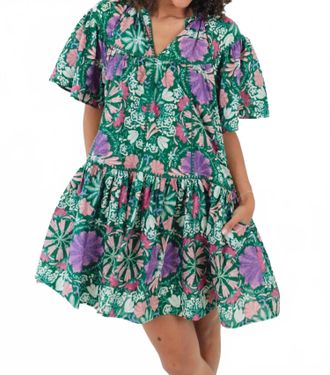 Olivaceous Floral Mini Dress In Green And Purple