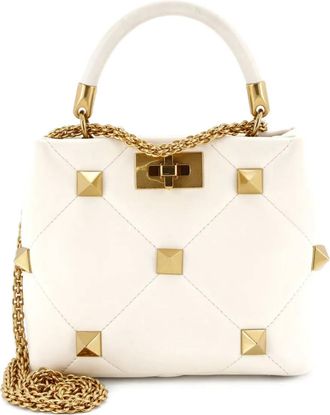 Valentino Garavani Roman Stud Top Handle Bag Quilted Leather Small satchel - Beige