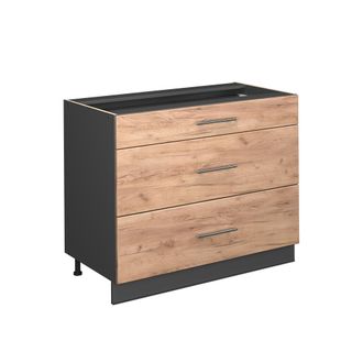 Vicco Mueble Bajo De Cocina Fame-line, Roble Dorado/antracita, 100 Cm, Et Roble, Vicco