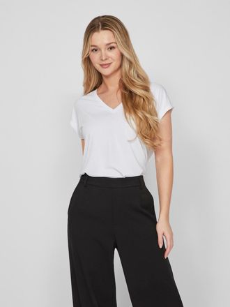 Vila V-Shirt VILA VIMODALA V-NECK S/S TOP - NOOS, Damen, Gr. XL, weiss (optical snow), Jersey, Obermaterial: 70% Modal, 30% Polyester, unifarben, regular f