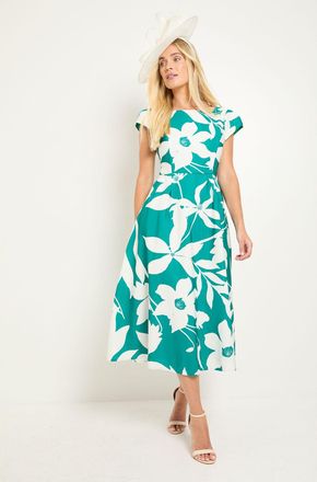 Wallis Womens Petite Floral Ottoman Fit & Flare Midi Dress - Emerald - Size 20 UK