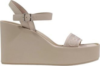 Calvin Klein High Wedge Sandalen - Dames - Sleehakken - Beige - 39 EU - Polyester - Schoenen