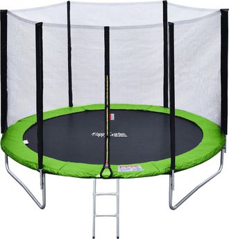 Happy Garden Cama El&aacute;stica De 245cm Reversible Verde/azul, Pack Trampol&iacute;n Canberra + Red De Seguridad + Escalera + Lona + Kit De Anclaje