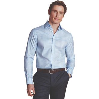 CHARLES TYRWHITT Triple Check Non-Iron Twill Slim Fit Shirt Single Cuff in Sky Blue at Nordstrom, Size 17L