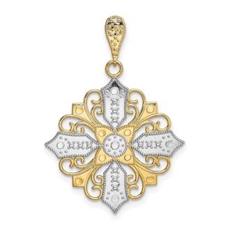 Diamond2Deal 14k Yellow Gold and White Rhodium Cut-out Cross Medallion Charm Pendant
