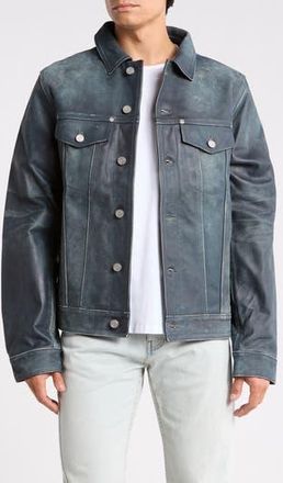 Purple Leather Trucker Jacket in Blue at Nordstrom Rack, Size Medium