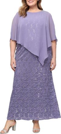 S.L. Fashions Sequin Floral Lace Dress with Capelet in Mystic/Heather at Nordstrom, Size 14W