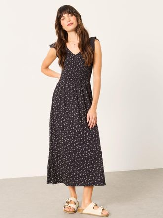 Fat Face FatFace Demi Black Mini Paisley Regular Jersey Midi Dress