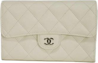 Chanel Pre-owned Matelasse Grained Calfskin Trifold Wallet - Dames - Vintage Clutch - Beige - ONE Size - Leer - Vintage