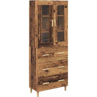 vidaXL Highboard Old Wood 69.5 x 34 x 180 cm Engineered Wood and Glass vidaXL